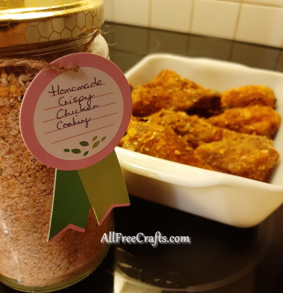crispy baked chicken coating mix with cooked chicken pieces
