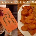 curry cumin rice with raisins in a jar and cooked, on a plate