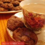 homemade salted caramel pecan cookies with a cup of tea