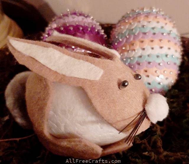 felt easter bunny with sequinned eggs