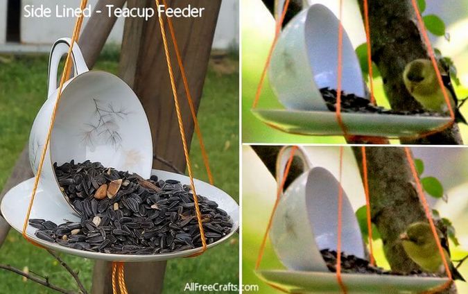 sideways teacup bird feeder