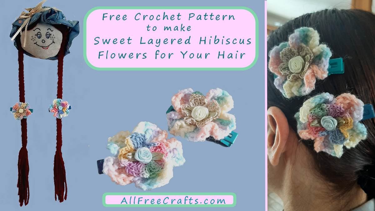 collage of crocheted hair clips