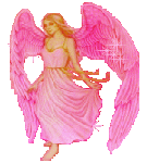 angel with pink feathered wings