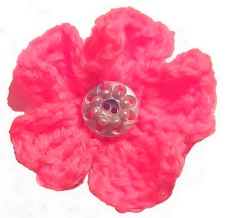single pink crochet hibiscus flower