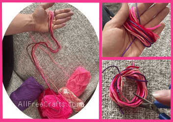 winding multiple strands of yarn around the palm of your hand