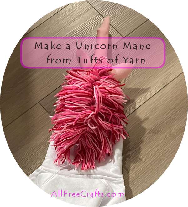 unicorn mane made from tufts of yarn