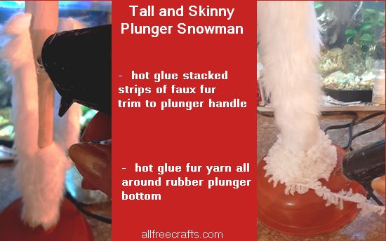 showing technique for hot gluing faux fur to plunger