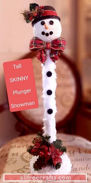 tall skinny plunger snowman on chair