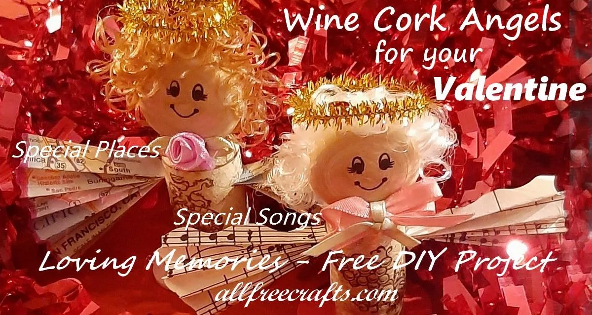 wine cork angels valentines with maps and music sheet wings