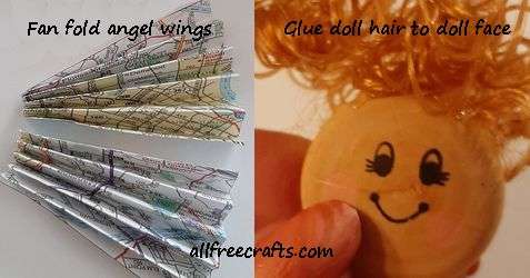 fan folding angel wings and gluing on angel hair