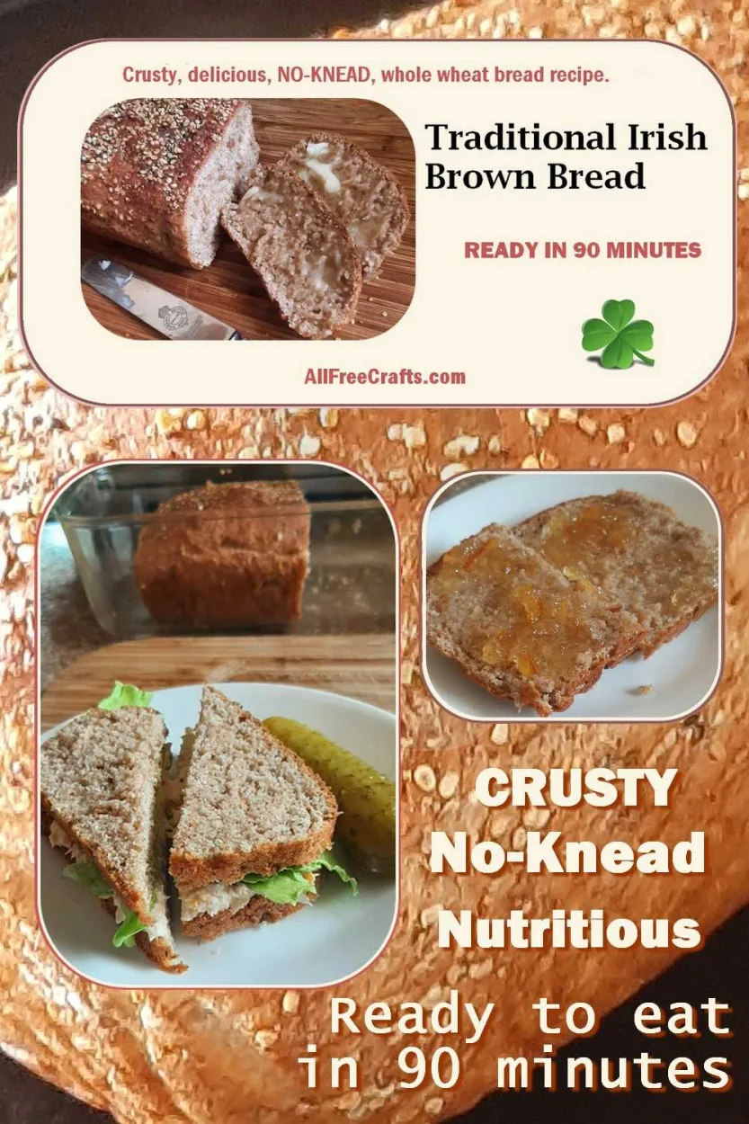 crusty homemade, no-knead brown bread with marmalade and salmon sandwiches