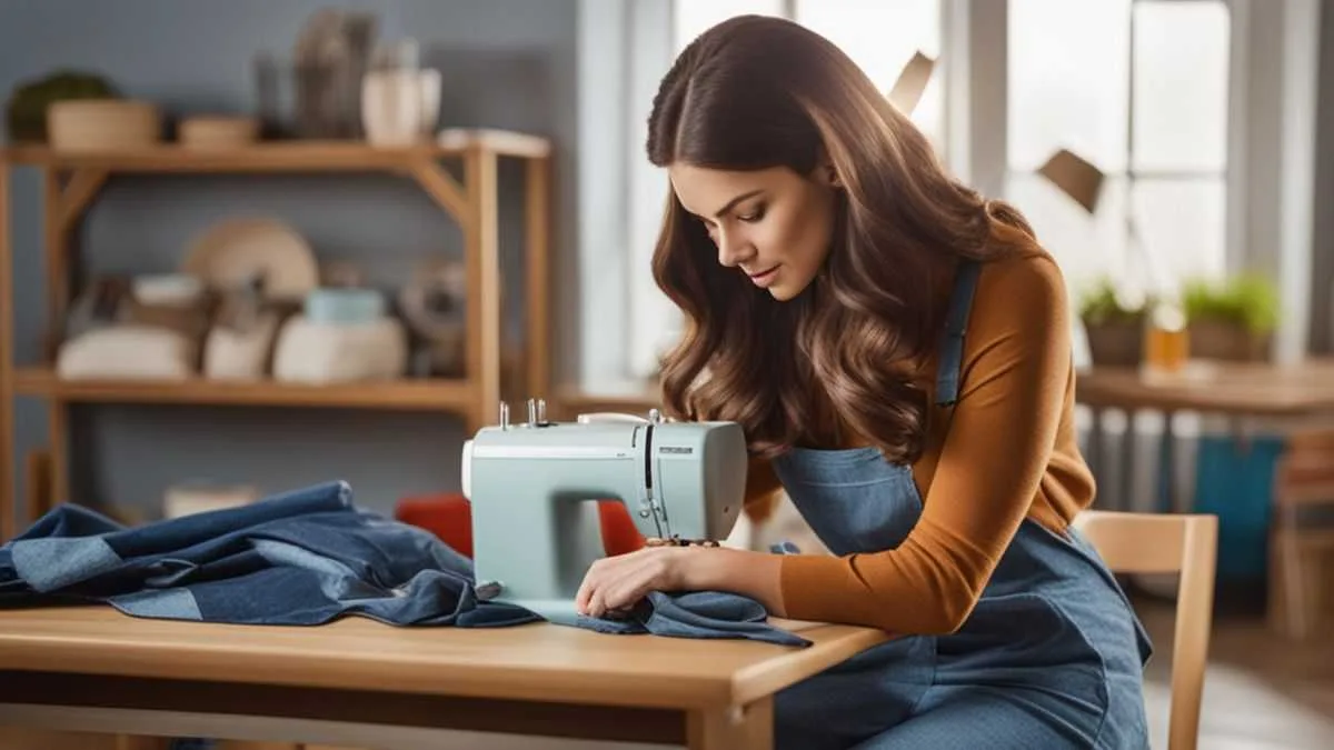 sewing with patches of blue jeans denim