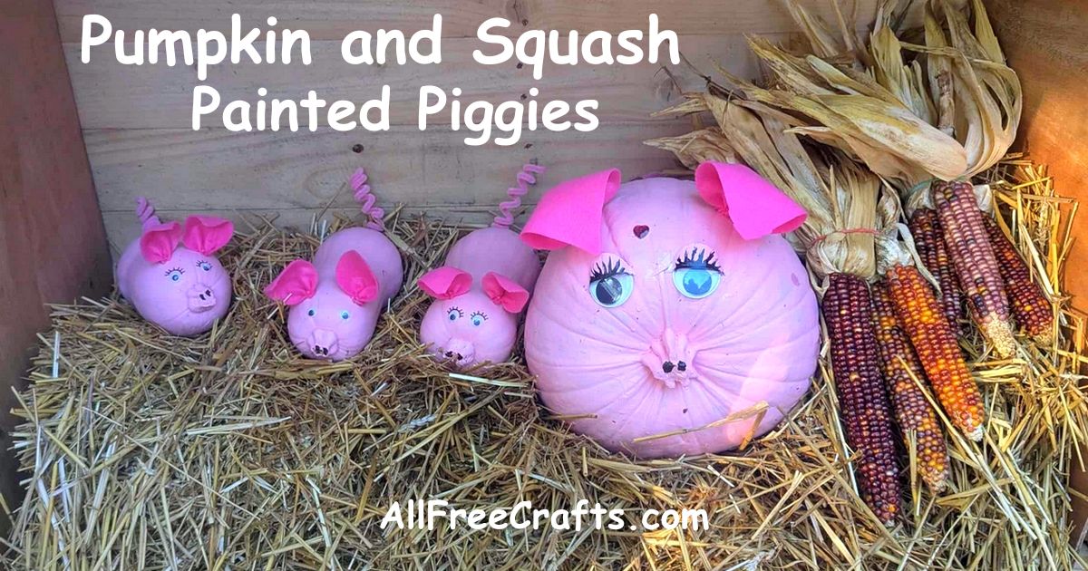 painted pink pumpkin and squash piggie family